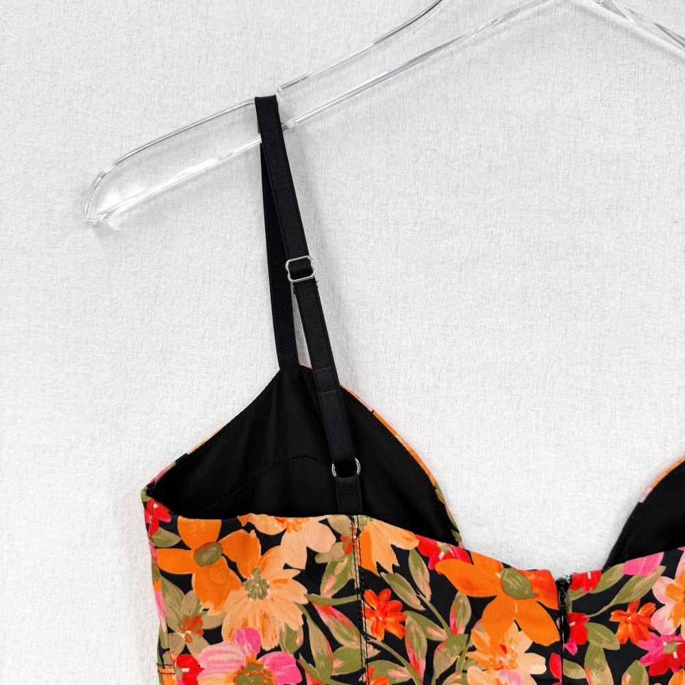 FOR LOVE & LEMONS FREE PEOPLE Sylvie Mini Dress Small Floral Bubble Hem Plunge - Picture 9 of 16